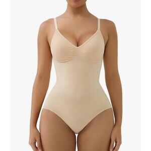SHAPERX Bodysuit Tummy Control Shapewear Bodysuit S/M Beige STYLE 5213 NEW!